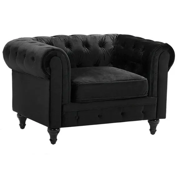 Zniżka Fotel CHESTERFIELD Welur Czarny Lumarko