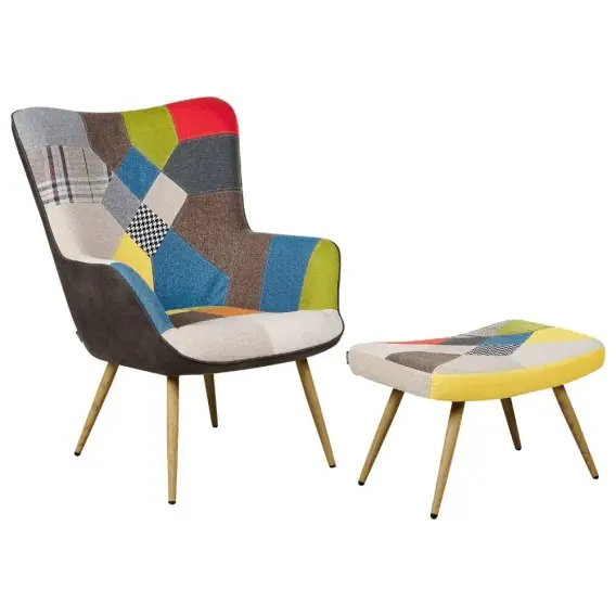 Nowy Fotel z podnóżkiem patchwork VEJLE - Beliani Lumarko