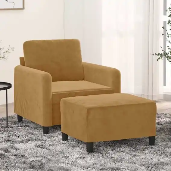Fotel z podnóżkiem, brązowy, 60 cm, obity aksamit - Hurtownia wielobranżowa Lumarko Oferta czasowa