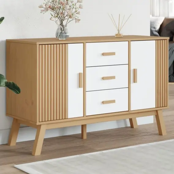 Wybór klientów Komoda , biało-brązowa, 114x43x73,5cm, lite drewno sosnowe Lumarko! - Hurtownia wielobranżowa Lumarko