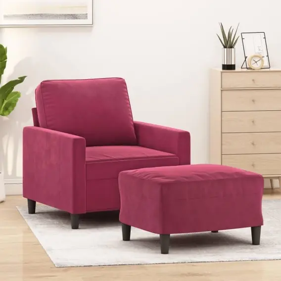 Premium Fotel z podnóżkiem, winna czerwień, 60 cm, obity aksamit Lumarko! - Hurtownia wielobranżowa Lumarko