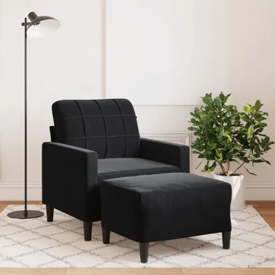 Oferta limitowana Fotel z podnóżkiem, czarny, 60 cm, obity aksamit Lumarko! Lumarko! - Hurtownia wielobranżowa Lumarko