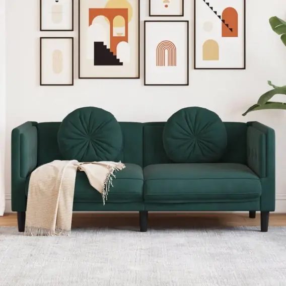 Nowy Sofa 2-osobowa z poduszkami, ciemnozielona, aksamit Lumarko! - Hurtownia wielobranżowa Lumarko