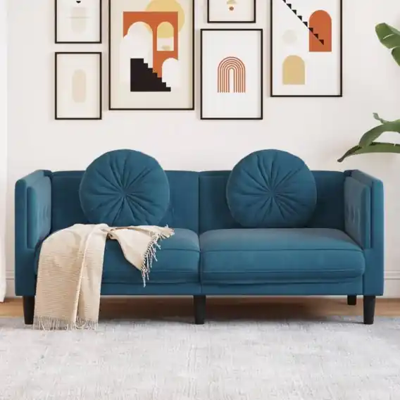 Niska cena Sofa 2-osobowa z poduszkami, niebieska, aksamit Lumarko! - Hurtownia wielobranżowa Lumarko