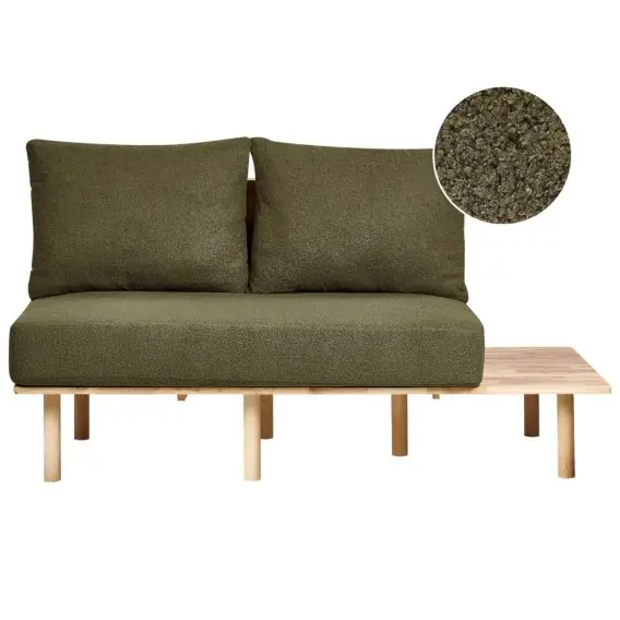 Sofa 2-osobowa ze stolikiem boucle ciemnozielona SALO Lumarko Tani
