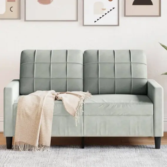 Sofa 2-osobowa, jasnoszara, 120 cm, tapicerowana aksamitem - Hurtownia wielobranżowa Lumarko Okazja