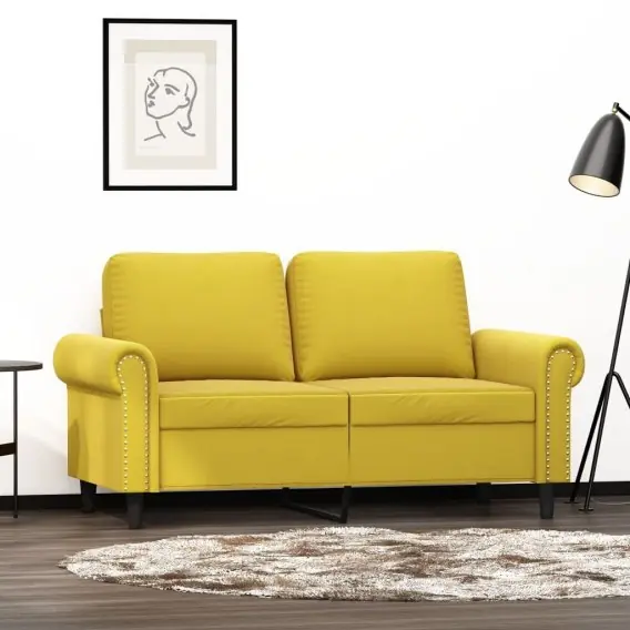 Super okazja Sofa 2-osobowa, żółta, 120 cm, tapicerowana aksamitem Lumarko! - Hurtownia wielobranżowa Lumarko
