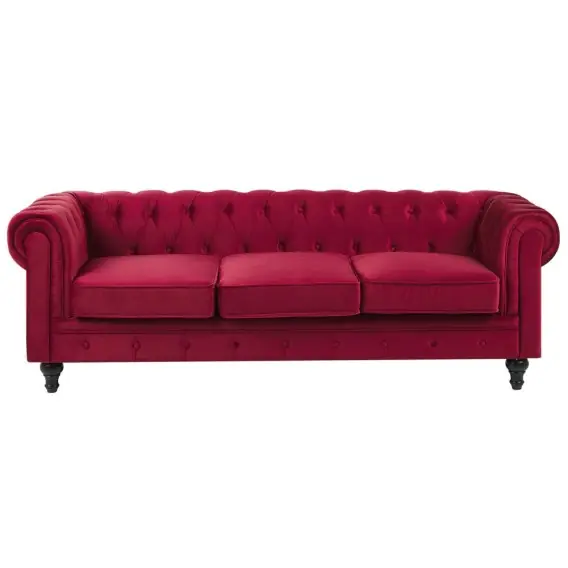 Ostatnia szansa Sofa 3-osobowa welurowa czerwona CHESTERFIELD Lumarko