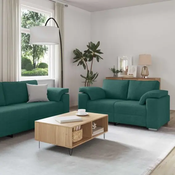 Kup teraz Sofa 3 pcs Ciemna zieleń 219 x 80 x 82 cm Tkanina lniana Lumarko! - Hurtownia wielobranżowa Lumarko