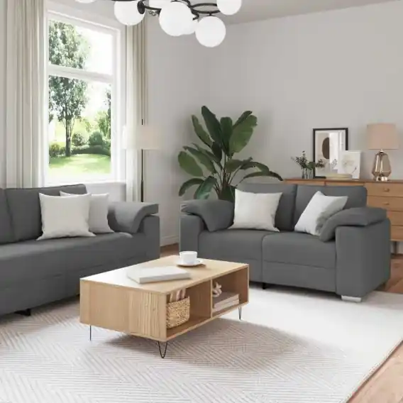 Szybka wysyłka Sofa 3 pcs Ciemnoszary 219 x 80 x 82 cm Tkanina lniana Lumarko! - Hurtownia wielobranżowa Lumarko