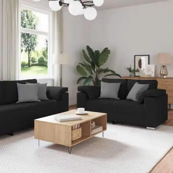 Ekspresowa dostawa Sofa 3 pcs Czarny 219 x 80 x 82 cm Tkanina lniana Lumarko! - Hurtownia wielobranżowa Lumarko