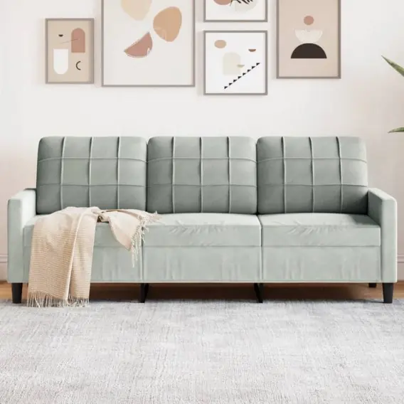 Sofa 3-osobowa, jasnoszara, 180 cm, tapicerowana aksamitem - Hurtownia wielobranżowa Lumarko Szybka wysyłka