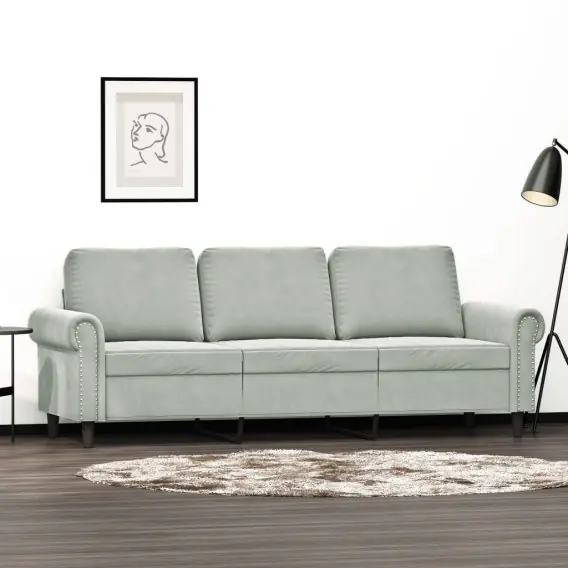 Promocja Sofa 3-osobowa, jasnoszara, 180 cm, tapicerowana aksamitem Lumarko! - Hurtownia wielobranżowa Lumarko