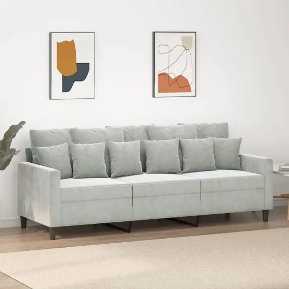 Nowość Sofa 3-osobowa, jasnoszara, 180 cm, tapicerowana aksamitem Lumarko! - Hurtownia wielobranżowa Lumarko