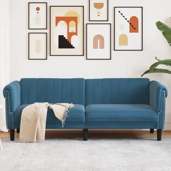 Popularny Sofa 3-osobowa, niebieska, tapicerowana aksamitem Lumarko! Lumarko! - Hurtownia wielobranżowa Lumarko