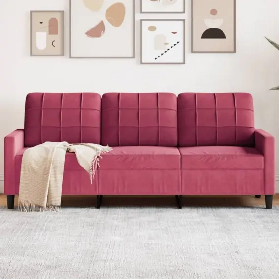 Sofa 3-osobowa, winna czerwień, 180 cm, obita aksamitem - Hurtownia wielobranżowa Lumarko Super okazja