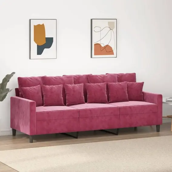 Dostępne od ręki Sofa 3-osobowa, winna czerwień, 180 cm, obita aksamitem Lumarko! - Hurtownia wielobranżowa Lumarko