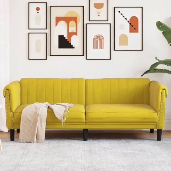 Rabat Sofa 3-osobowa, żółta, tapicerowana aksamitem Lumarko! Lumarko! - Hurtownia wielobranżowa Lumarko