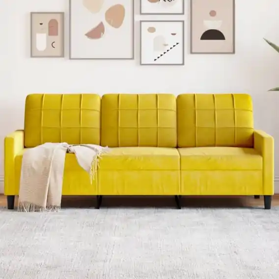 Sofa 3-osobowa, żółty, 180 cm, tapicerowana aksamitem - Hurtownia wielobranżowa Lumarko Szybka dostawa