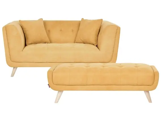 Sofa dla 2 osób HABO Musztardowy z otomaną - Hurtownia wielobranżowa Lumarko Szybka wysyłka