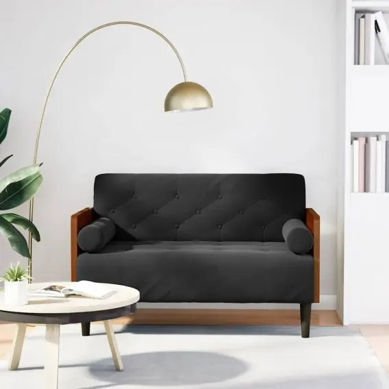 Sofa dwuosobowa z poduszkami wałkowymi Czarna 110 cm Aksamit Lumarko! Lumarko! - Hurtownia wielobranżowa Lumarko Szybka dostawa