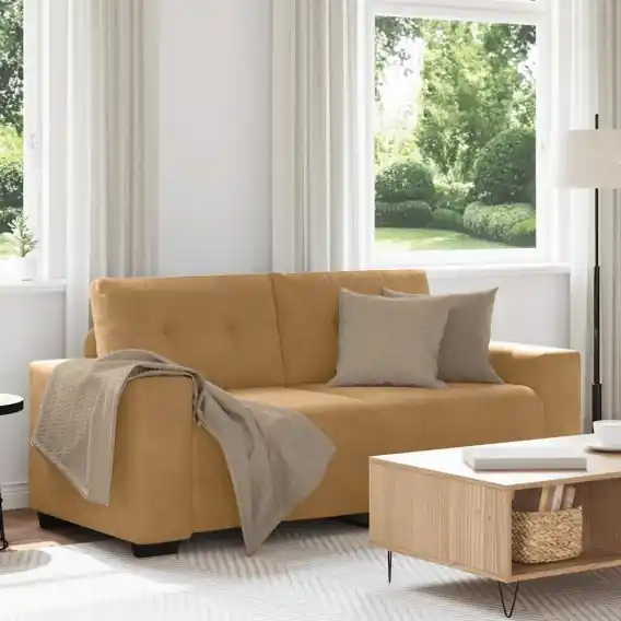 Zamów teraz Sofa dwuosobowa, brązowa, 140 cm, aksamit Lumarko! - Hurtownia wielobranżowa Lumarko