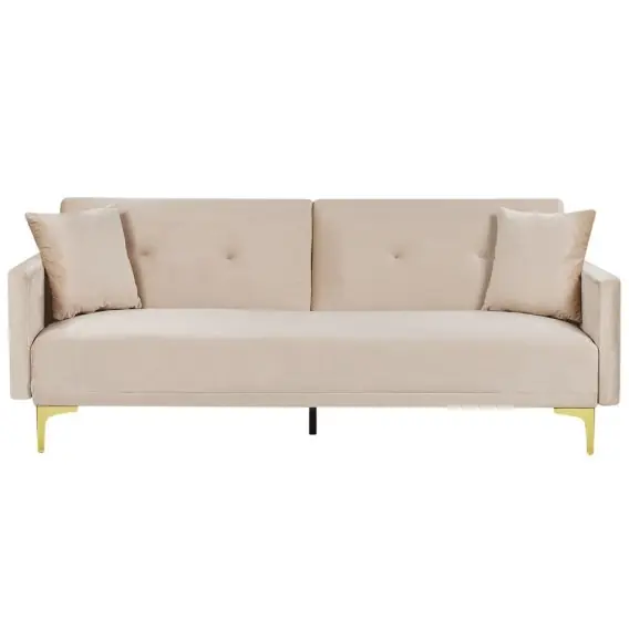 Sofa rozkładana welurowa beżowa LUCAN Lumarko Kup online