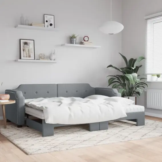 Sofa rozsuwana z materacami, jasnoszara, 90x200 cm, tkanina Lumarko! - Hurtownia wielobranżowa Lumarko Nowość