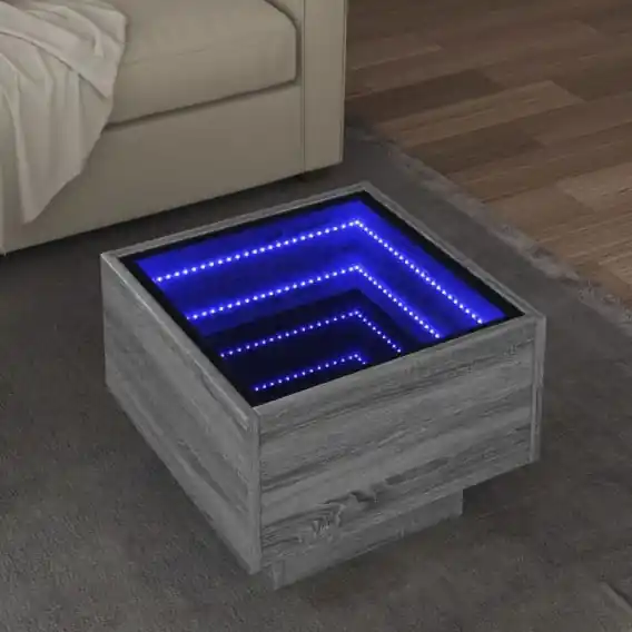 Ostatnia szansa Stolik boczny z LED, szary dąb sonoma, 40x40x30 cm Lumarko! - Hurtownia wielobranżowa Lumarko