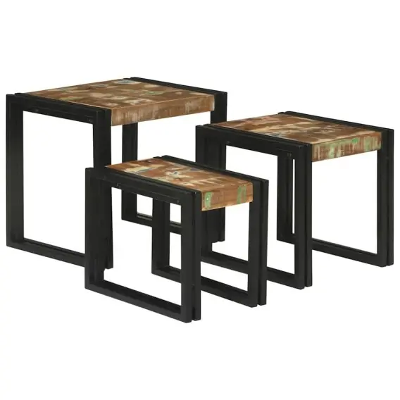 Rabat Stolik gniazdowy 3 pcs brązowo-czarny Lite drewno z odzysku Lumarko! - Hurtownia wielobranżowa Lumarko