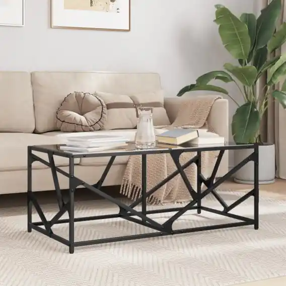 Wyjątkowa oferta Stolik kawowy z czarnym, szklanym blatem, 98,5x50x41 cm, stal - Hurtownia wielobranżowa Lumarko