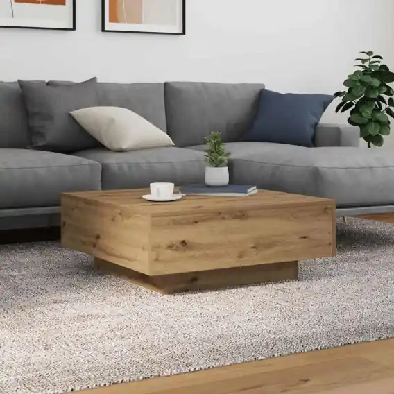 Stolik kawowy z lampkami LED Dąb rzemieślniczy 80x80x31 cm Lumarko! - Hurtownia wielobranżowa Lumarko Popularny