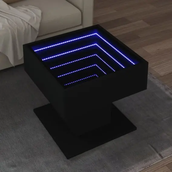 Nowy Stolik kawowy z LED czarny 50x50x45 cm, materiał drewnopochodny Lumarko! - Hurtownia wielobranżowa Lumarko