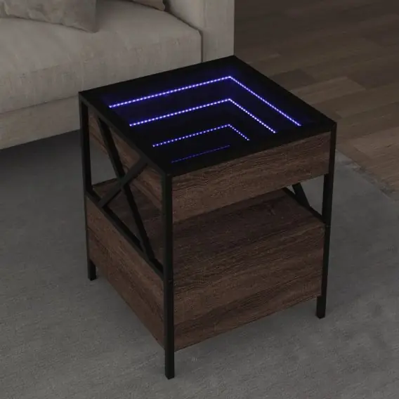Dostępne od ręki Stolik kawowy z LED Infinity, brązowy dąb, 40x40x51 cm Lumarko! - Hurtownia wielobranżowa Lumarko