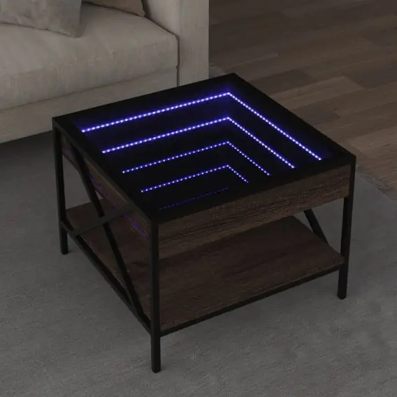 Dodaj do koszyka Stolik kawowy z LED Infinity, brązowy dąb, 50x50x38 cm Lumarko! - Hurtownia wielobranżowa Lumarko