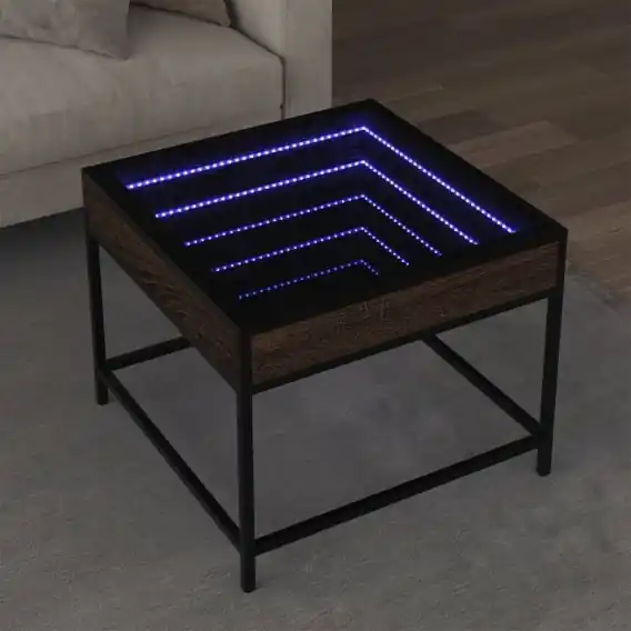 Obniżka ceny Stolik kawowy z LED Infinity, brązowy dąb, 50x50x41 cm Lumarko! - Hurtownia wielobranżowa Lumarko