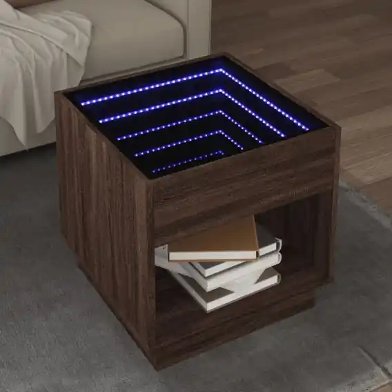 Stolik kawowy z LED Infinity, brązowy dąb, 50x50x50 cm Lumarko! - Hurtownia wielobranżowa Lumarko Zamów teraz