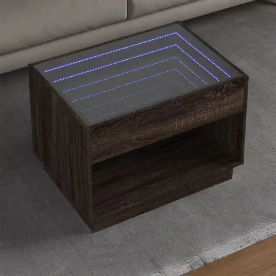 Dodaj do koszyka Stolik kawowy z LED Infinity, brązowy dąb, 70x50x50 cm Lumarko! - Hurtownia wielobranżowa Lumarko