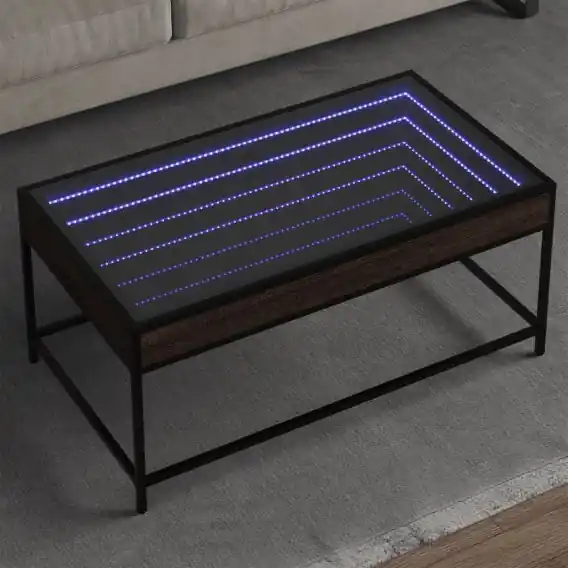 Stolik kawowy z LED Infinity, brązowy dąb, 90x50x41 cm Lumarko! - Hurtownia wielobranżowa Lumarko Taniej