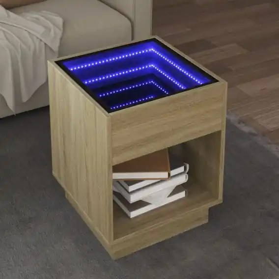Zamów dziś Stolik kawowy z LED Infinity, dąb sonoma, 40x40x50 cm Lumarko! - Hurtownia wielobranżowa Lumarko