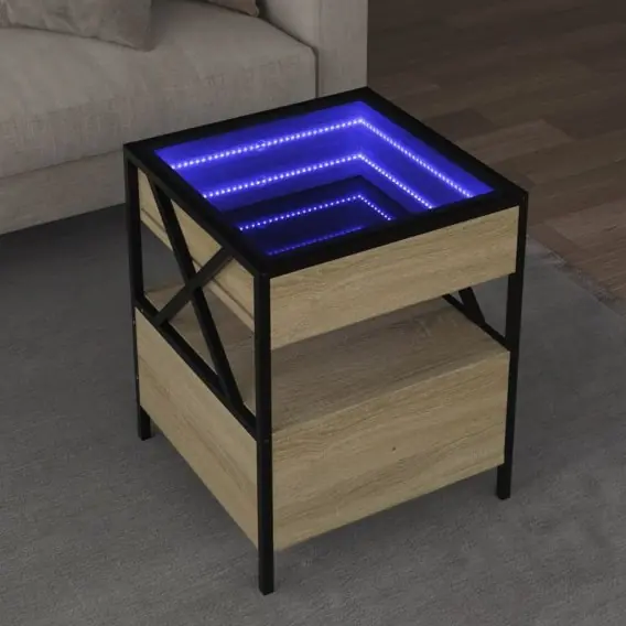Darmowy zwrot Stolik kawowy z LED Infinity, dąb sonoma, 40x40x51 cm Lumarko! - Hurtownia wielobranżowa Lumarko