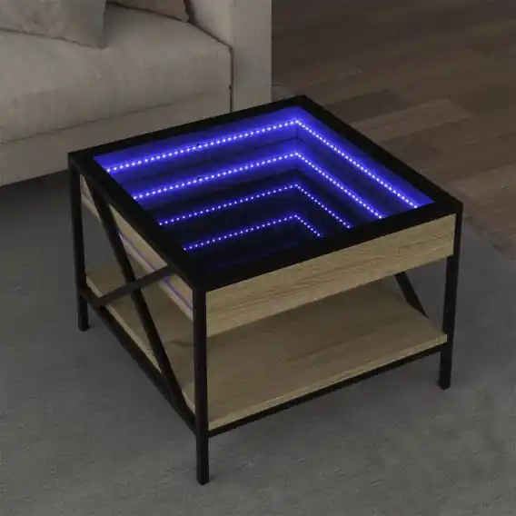 Stolik kawowy z LED Infinity, dąb sonoma, 50x50x38 cm Lumarko! - Hurtownia wielobranżowa Lumarko Okazja