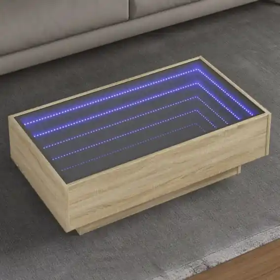 Bezpieczne zakupy Stolik kawowy z LED, dąb sonoma, 90x50x30 cm Lumarko! - Hurtownia wielobranżowa Lumarko