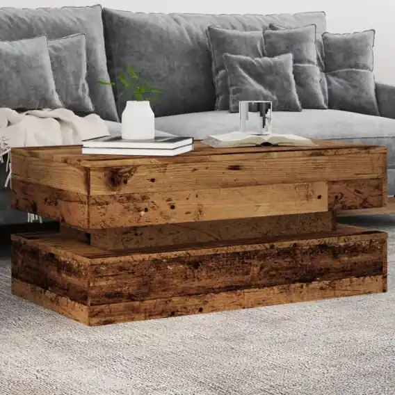 Stolik kawowy z oświetleniem LED, stare drewno, 90x50x40 cm Lumarko! - Hurtownia wielobranżowa Lumarko Cena promocyjna