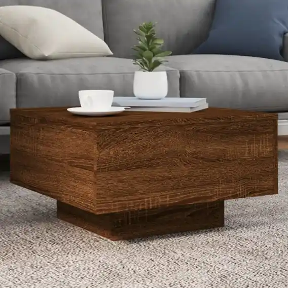 Stolik kawowy z podświetleniem LED, brązowy dąb, 55x55x31 cm Lumarko! - Hurtownia wielobranżowa Lumarko Nie przegap