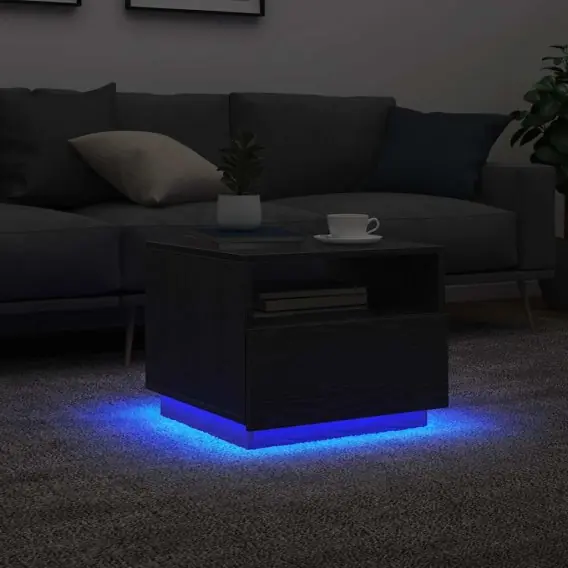 Sprawdź teraz Stolik kawowy z podświetleniem LED, czarny dąb, 50x49x40 cm Lumarko! - Hurtownia wielobranżowa Lumarko