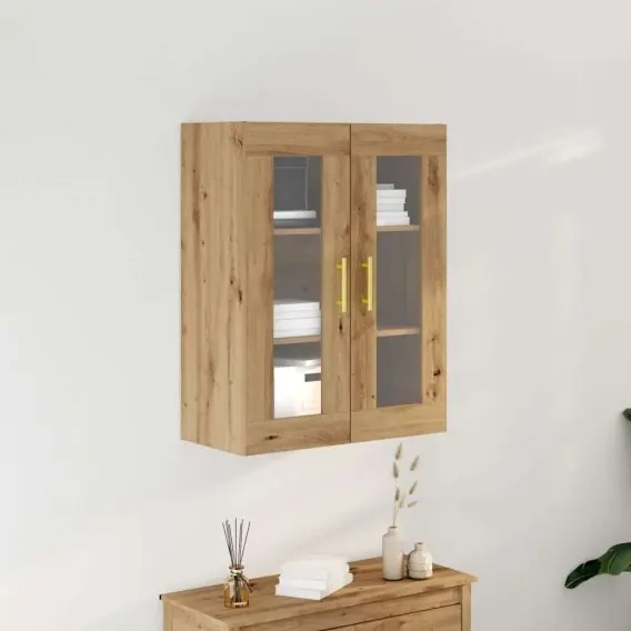 Szafka ścienna z przeszklonymi drzwiami Dąb rzemieślniczy 69,5x34x90 cm Lumarko! - Hurtownia wielobranżowa Lumarko Najlepsza cena
