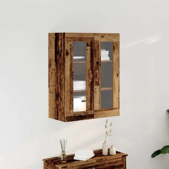 Ostatnia szansa Szafka ścienna z przeszklonymi drzwiami, stary drewno 69,5x34x90 cm Lumarko! - Hurtownia wielobranżowa Lumarko
