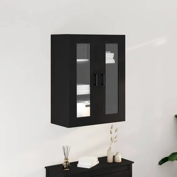 Szafka ścienna z szklanymi drzwiami czarny dąb 69.5x34x90 cm Lumarko! - Hurtownia wielobranżowa Lumarko Nowość