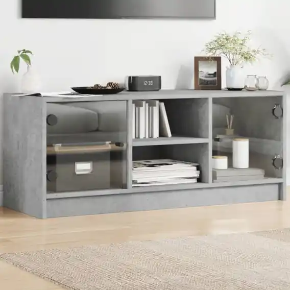 Szafka TV ze szklanymi drzwiami, szarość betonu, 102x37x42 cm Lumarko! - Hurtownia wielobranżowa Lumarko Zamów teraz